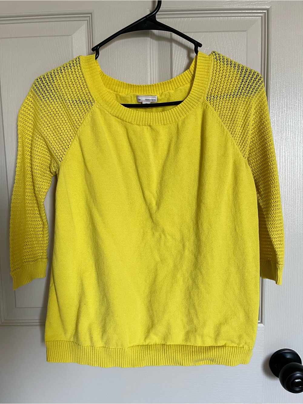 GAP Bright Yellow Scoop Neck Knit Sweater with Mesh Sleeves